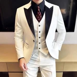 Bộ Vest Nam Tuxedo 1 Cúc Màu Trắng Cao Cấp, Ve Phi Lịch Lãm, Phù Hợp Cho Tiệc Cưới, Sự Kiện
